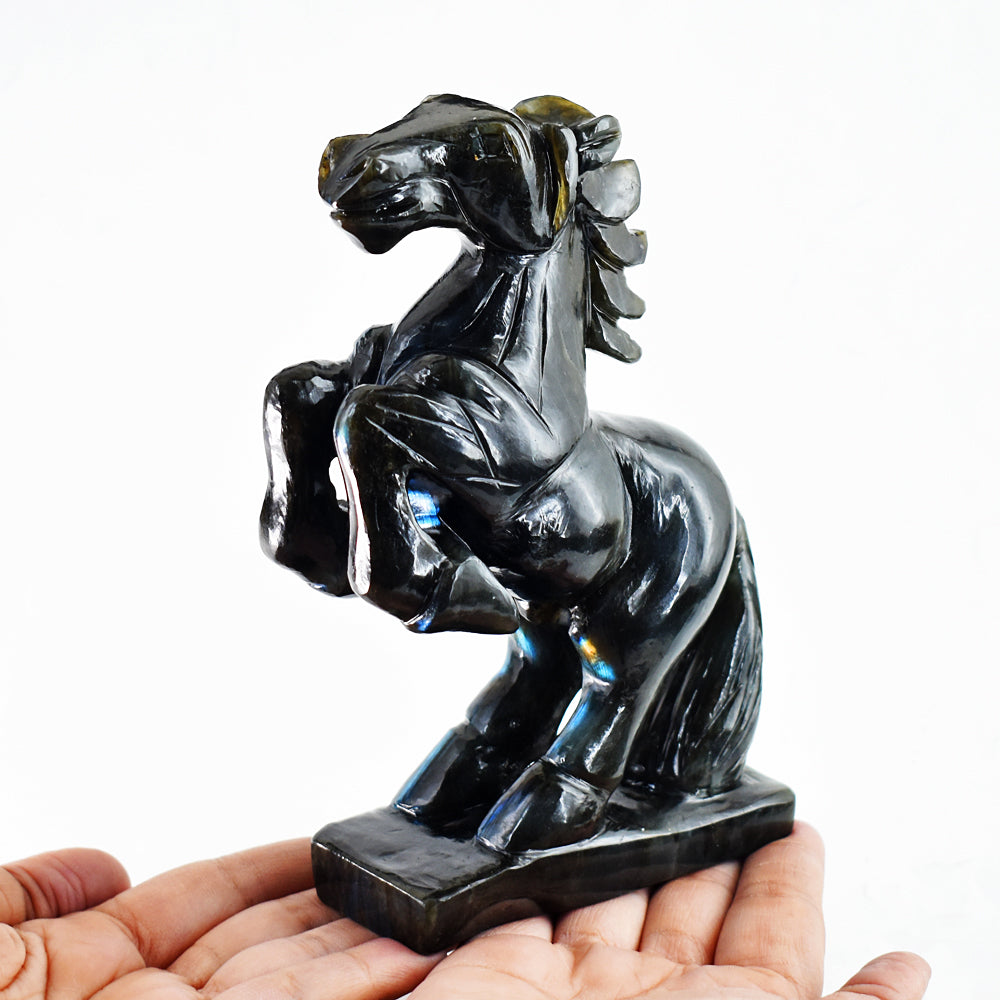 Natural 3652.00 Cts Genuine Blue Flash Labradorite Hand Carved Gemstone Horse Crystal Carving