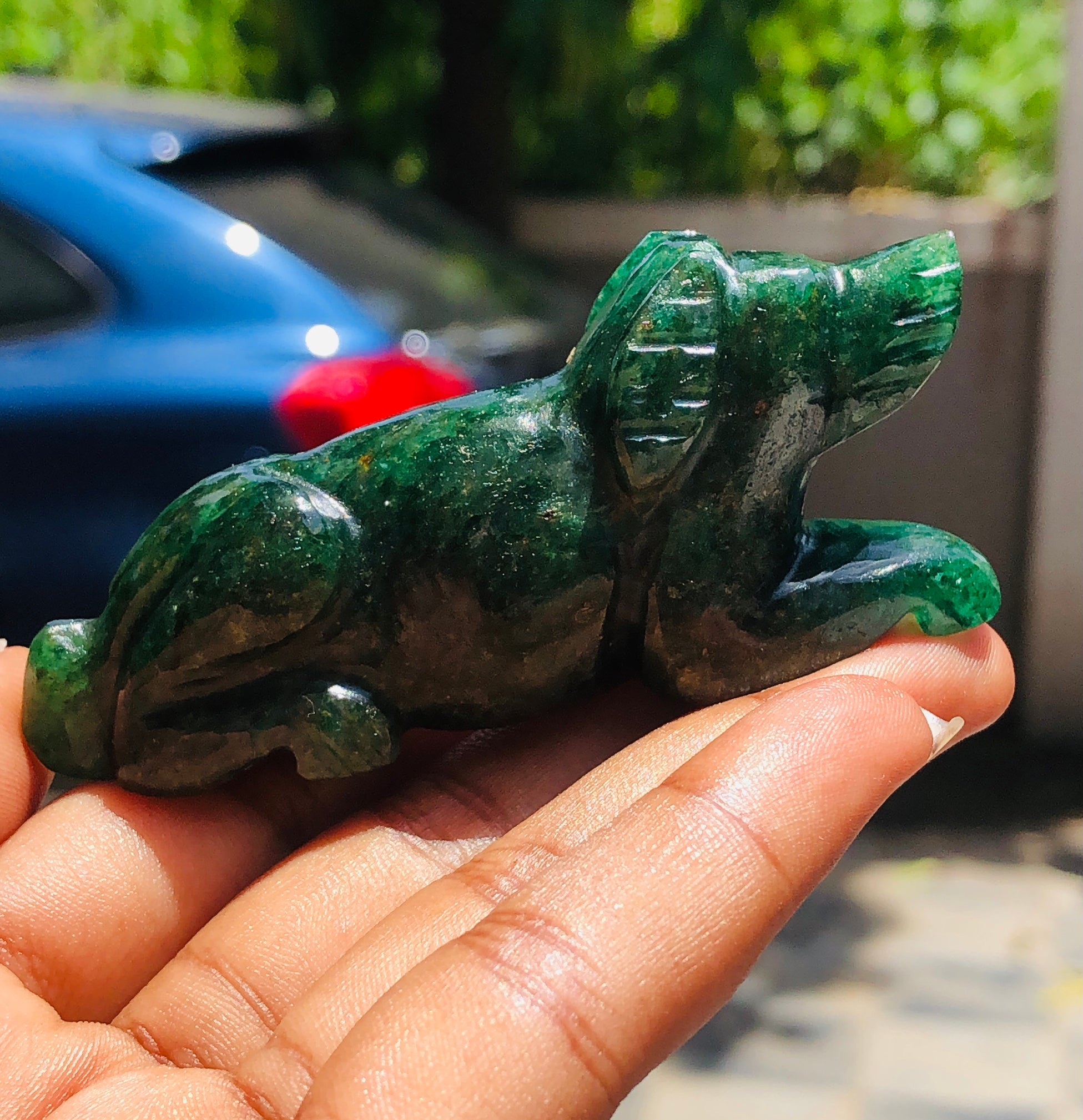 Stunning 310.00 Carats Genuine Green Jade  Hand Carved  Crystal Gemstone Carving Dog 2026 Collection