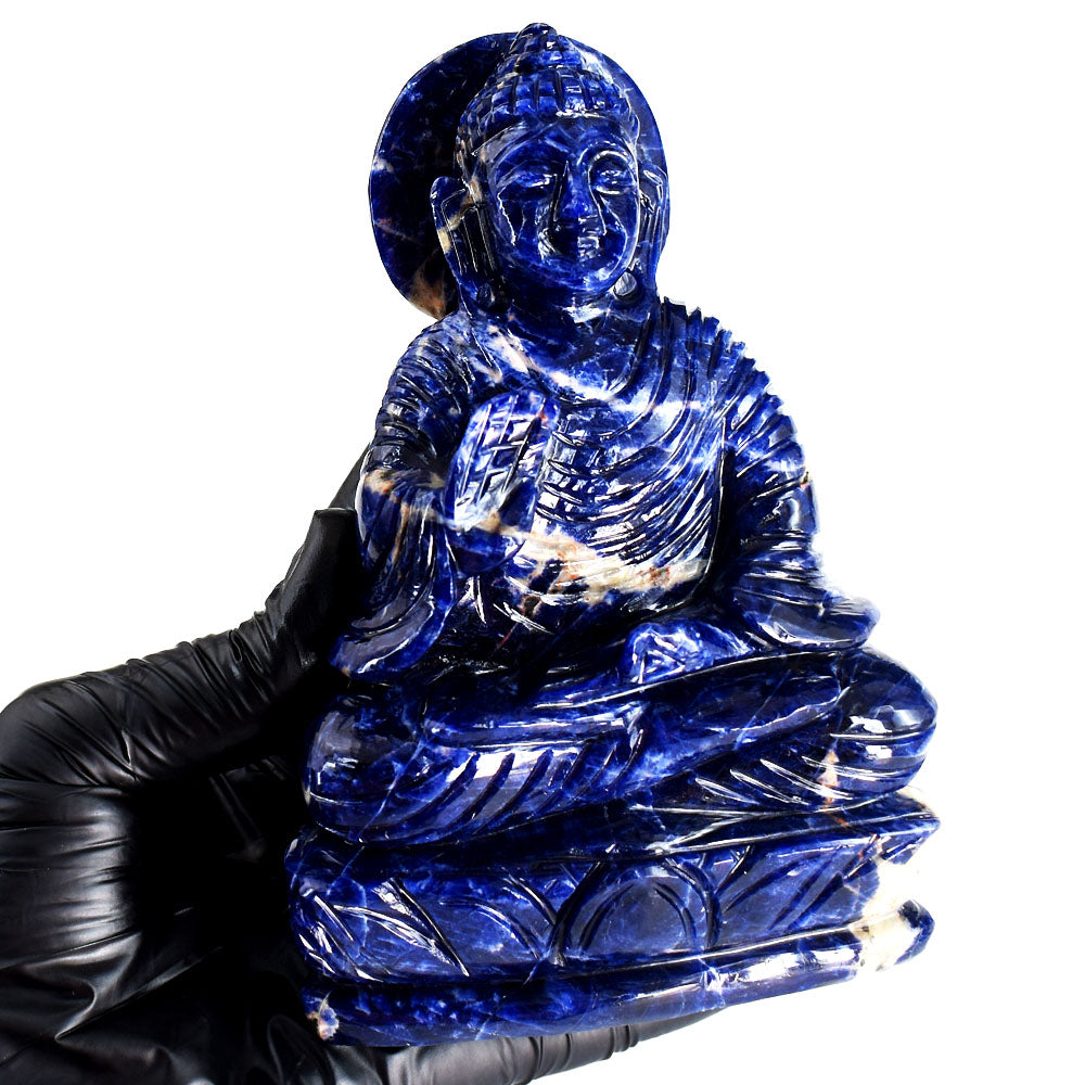 Beautiful 2874.00 Cts Genuine Sodalite Hand Carved Gemstone Crystal Buddha Statue Carving