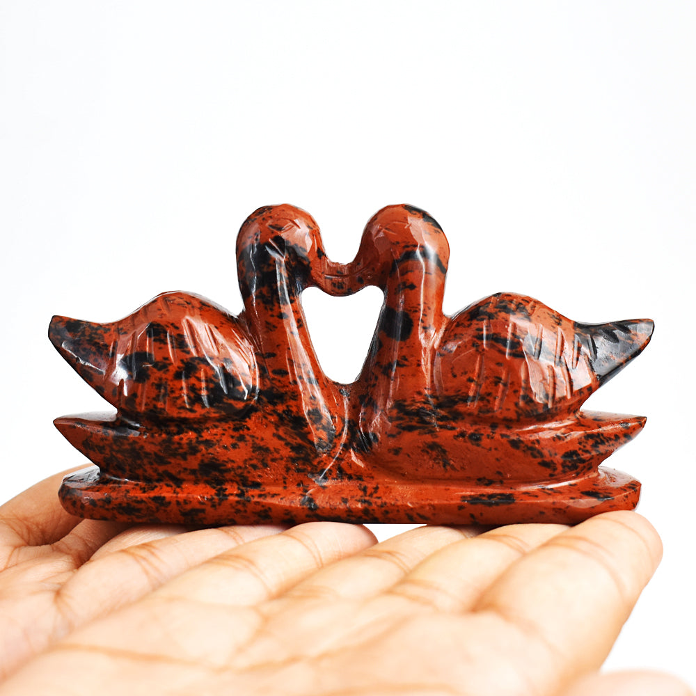 Amazing  690.00  Cts  Genuine Mahogany Jasper  Hand Carved Crystal  Swan  Pair  Gemstone Carving