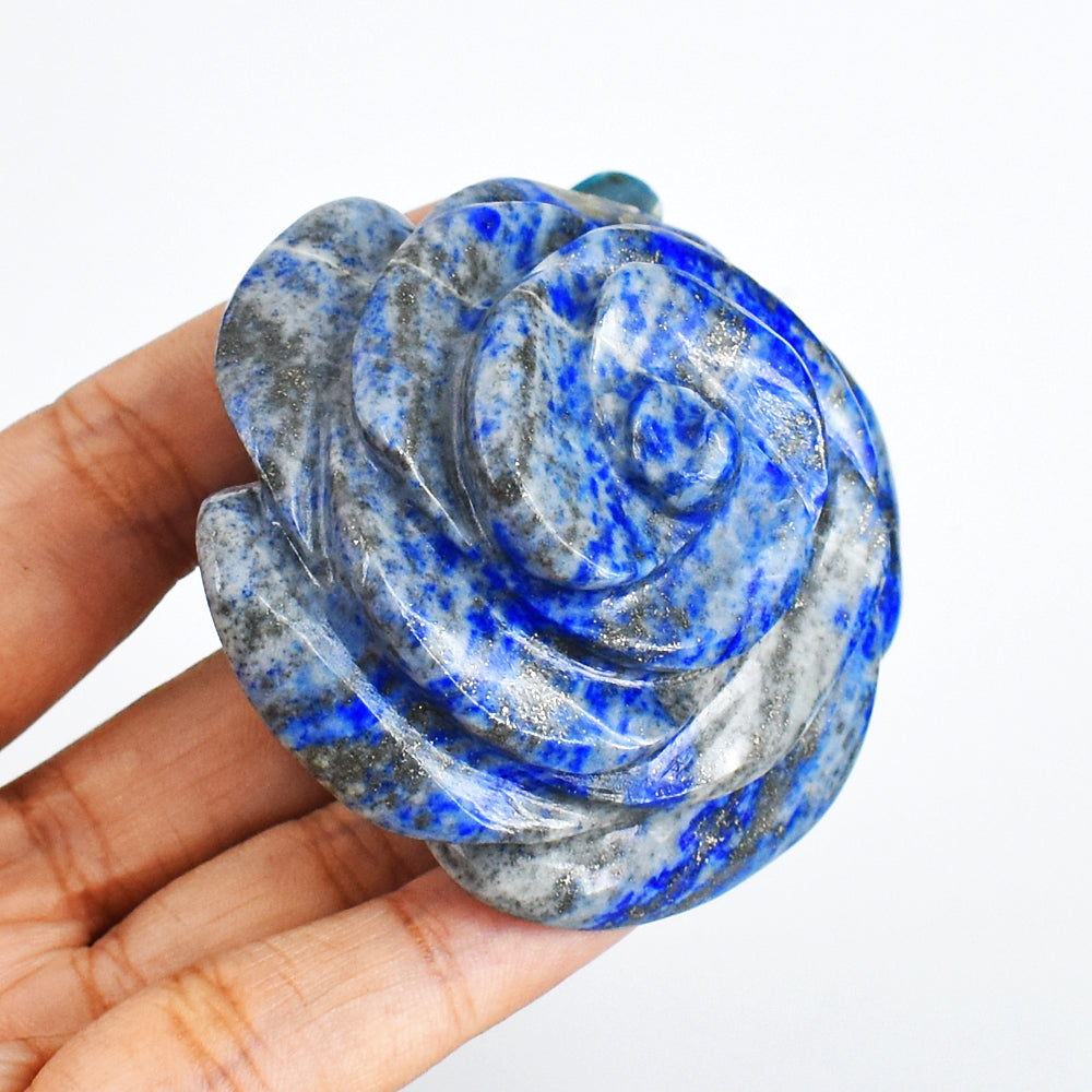 629.00 Cts Beautiful Blue Lapis Lazuli Hand Carved Genuine Carving Rose Flower Gemstone