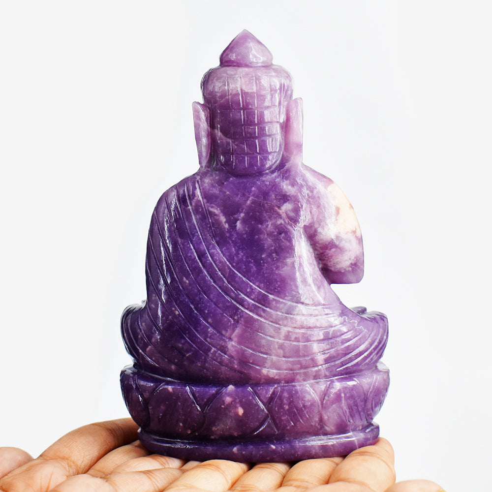 Stunning  3041.00 Carats Genuine Lepidolite Hand Carved Crystal Lord Buddha Idol Gemstone Carving