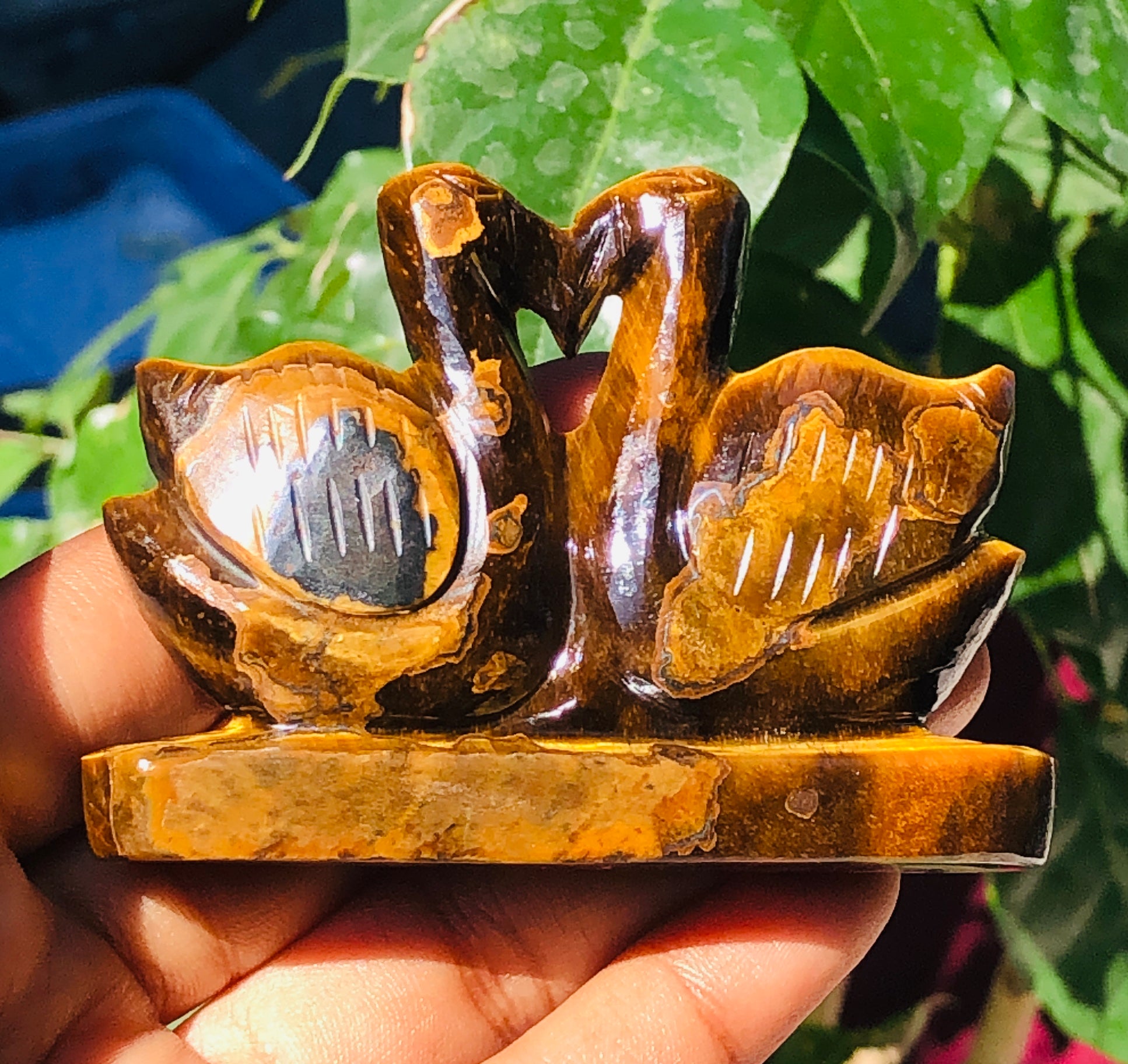 Craftsmen 512.00 Cts Genuine Tiger Eye Carved Love Premium Swan Pair