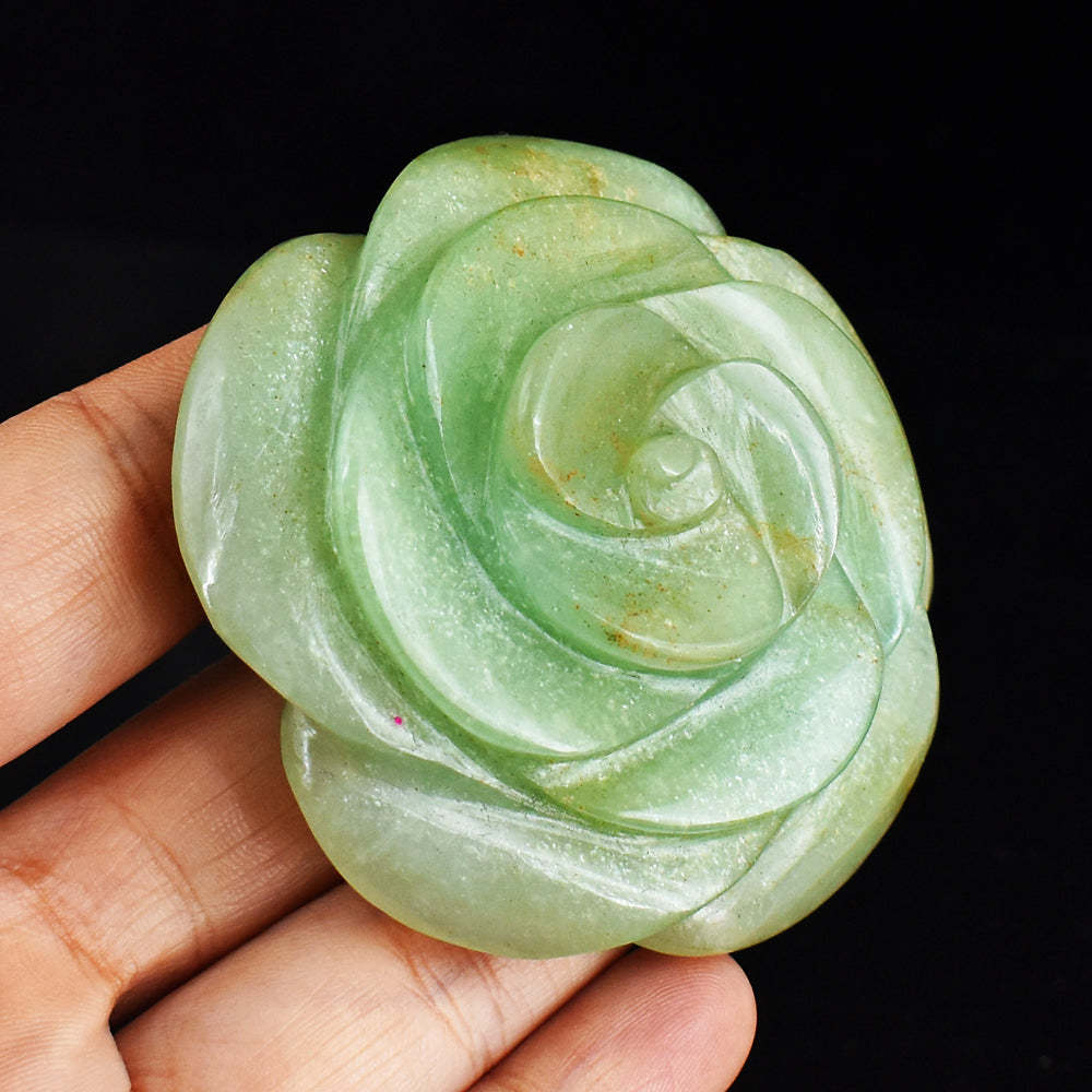 Artisian  494.00 Cts  Genuine  Green  Aventurine  Hand  Carved  Crystal  Flower  Rose  Gemstone  Carving