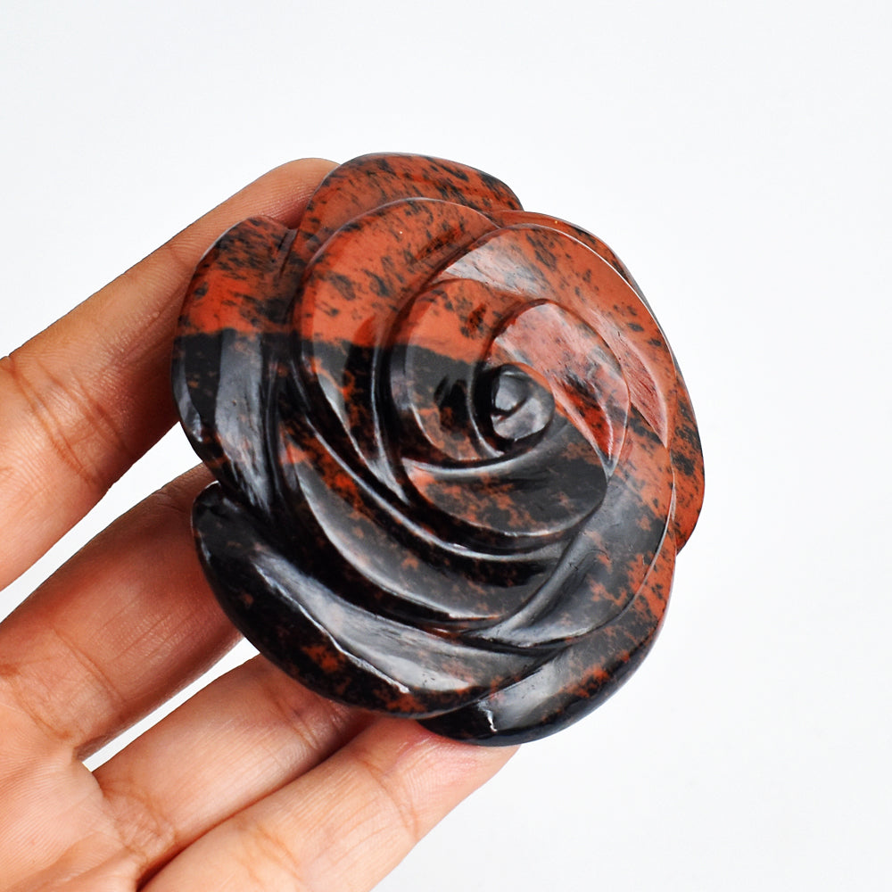 650.00 Cts Genuine Exclusive Mahogany Jasper Hand Carved Crystal  Rose Flower Gemstone Carving