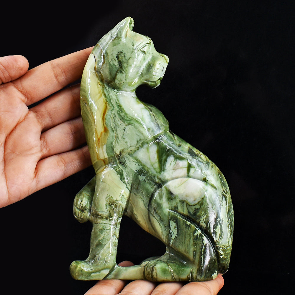 Gorgeous  3080.00 Carats  Genuine  Serpentine  Hand Carved Crystal  Gemstone  Cat Carving