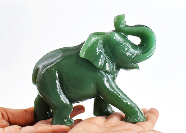 4027.00 Carats Genuine Green Aventurine Hand Carved Crystal Gemstone Carving Elephant