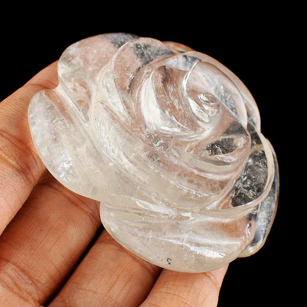 Artisian 396.00 Carats  Genuine White  Quartz Hand Carved Crystal Rose Flower Carving Gemstone
