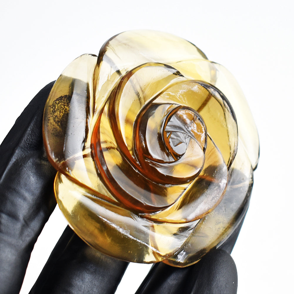 Genuine 409.00 Cts Multicolor Fluorite Hand Carved Crystal Rose Gemstone Carving