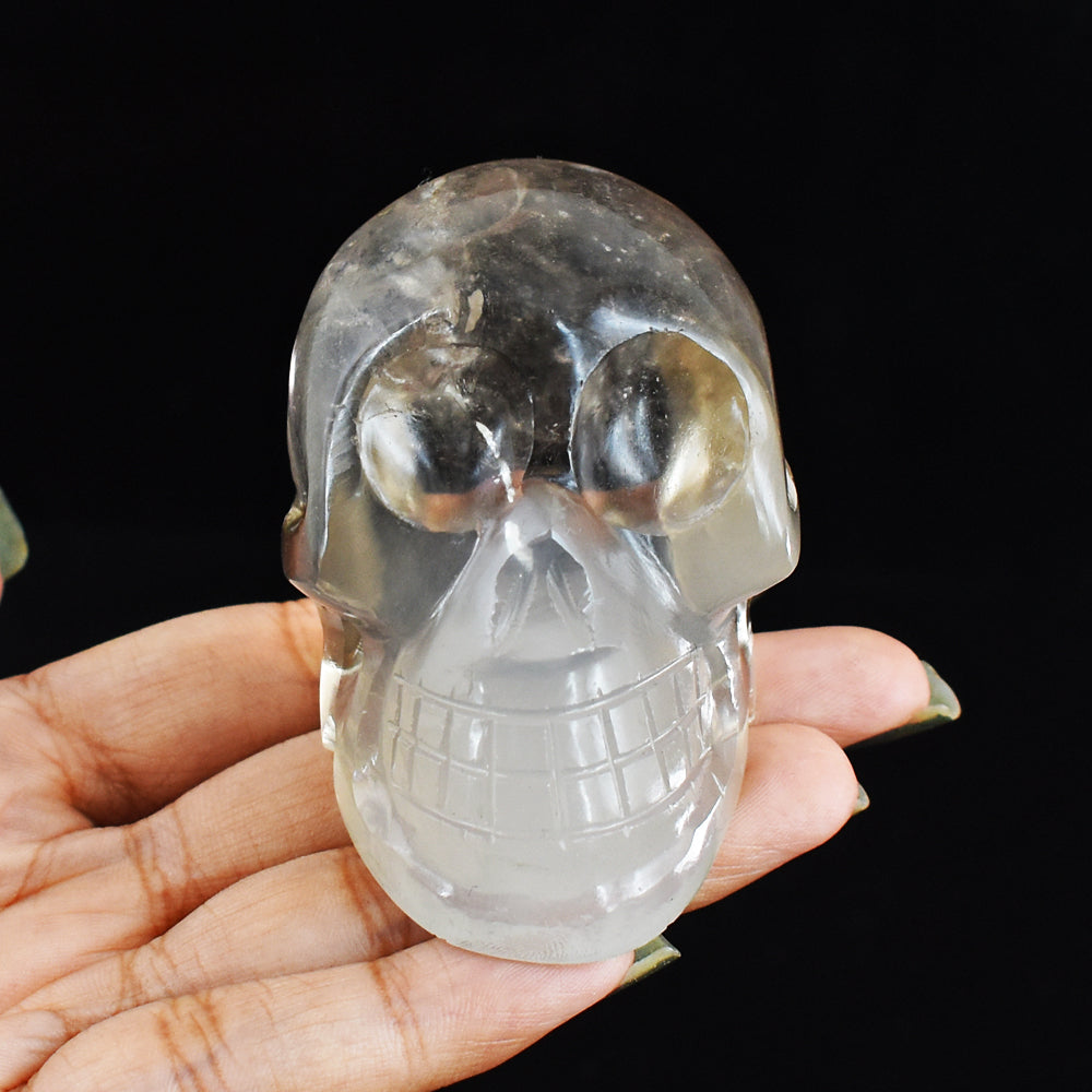 Natural 766.00 Cts Genuine  White Quartz Hand Carved Crystal Gemstone Carving Skull