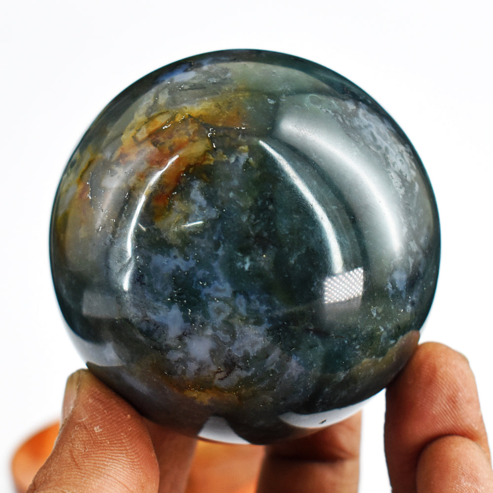 Natural  1277.00  Carats  Genuine  Moss Agate  Hand Carved  Healing  Sphere