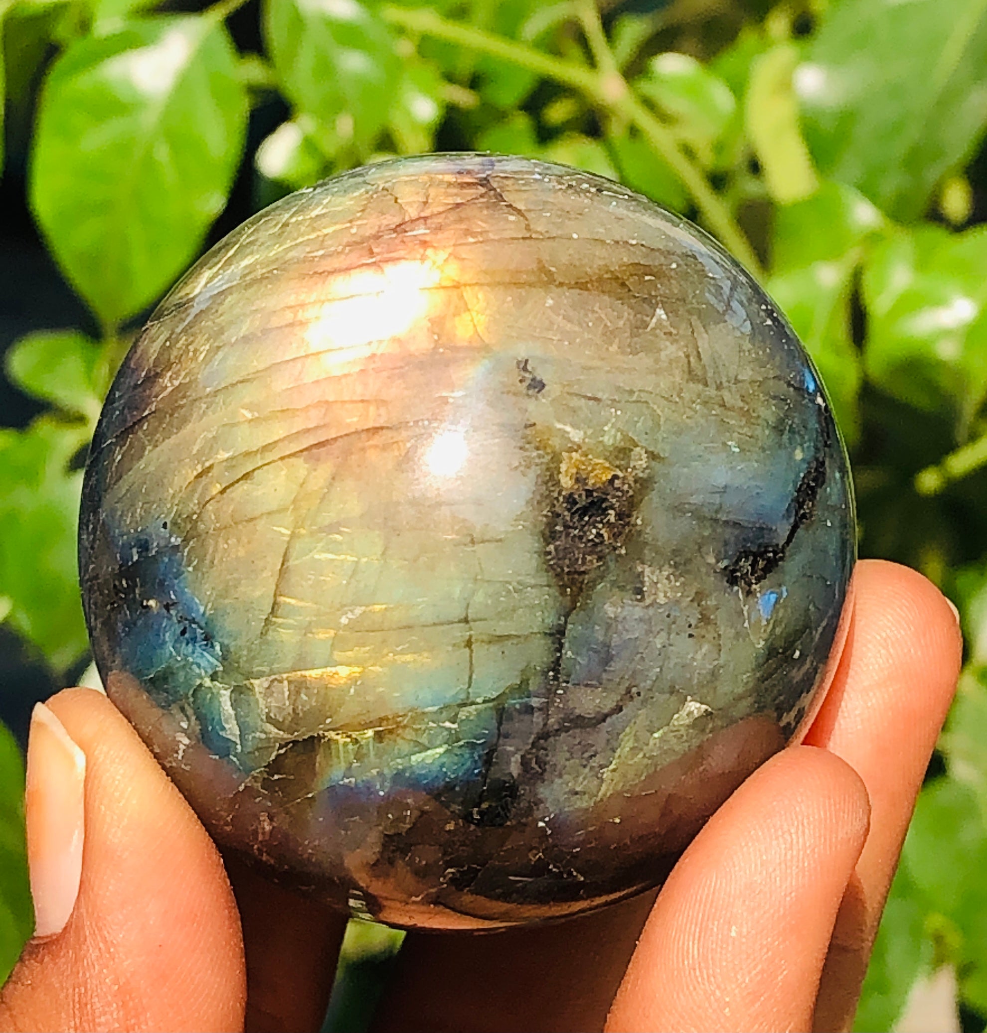 Perfect 925.00 Cts Genuine Golden Flash Labradorite Healing Ball Sphere Crystal
