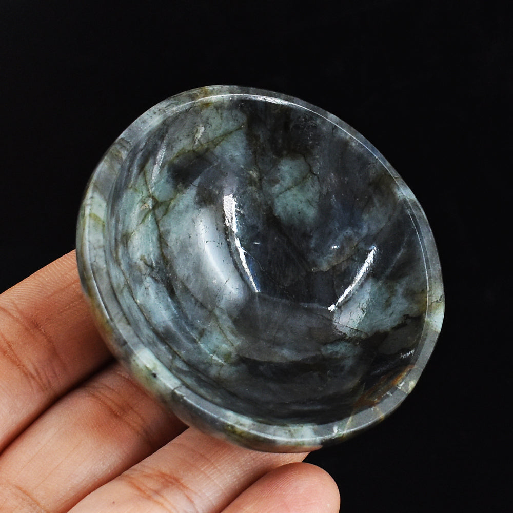 Exclusive  211.00 Carats  Genuine  Labradorite Hand Carved Crystal Gemstone  Carving Bowl