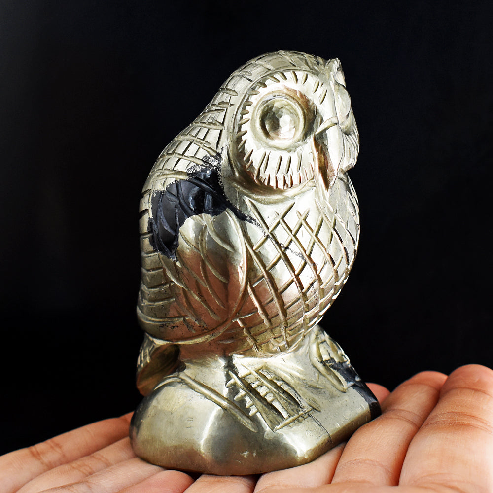 Craftsmen 3150.00 Carats Genuine Pyrite Hand Carved Crystal Gemstone Owl Craving