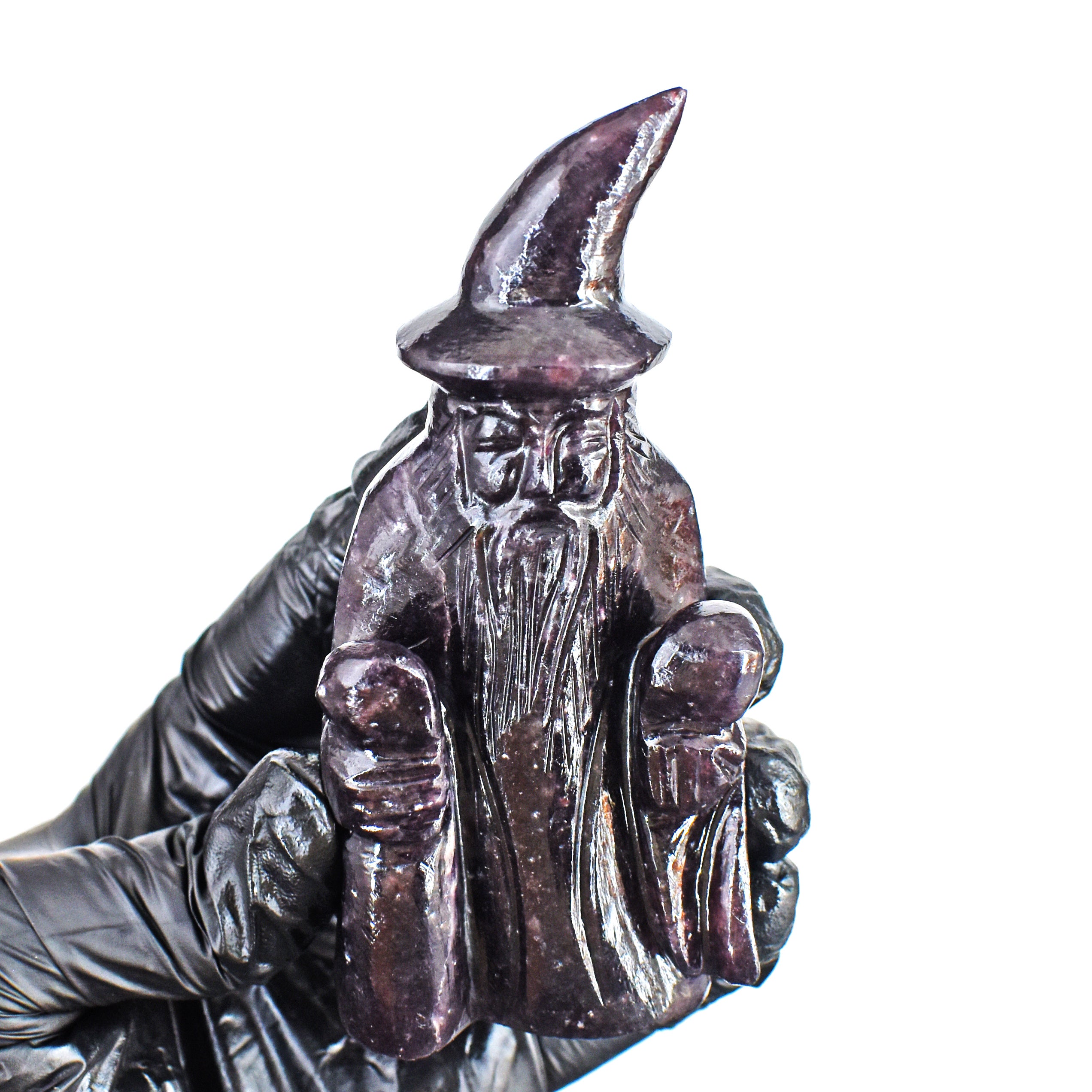 Beautiful 729.00 Carats Genuine Lepidolite Hand Carved Crystal Gemstone Wizard Carving