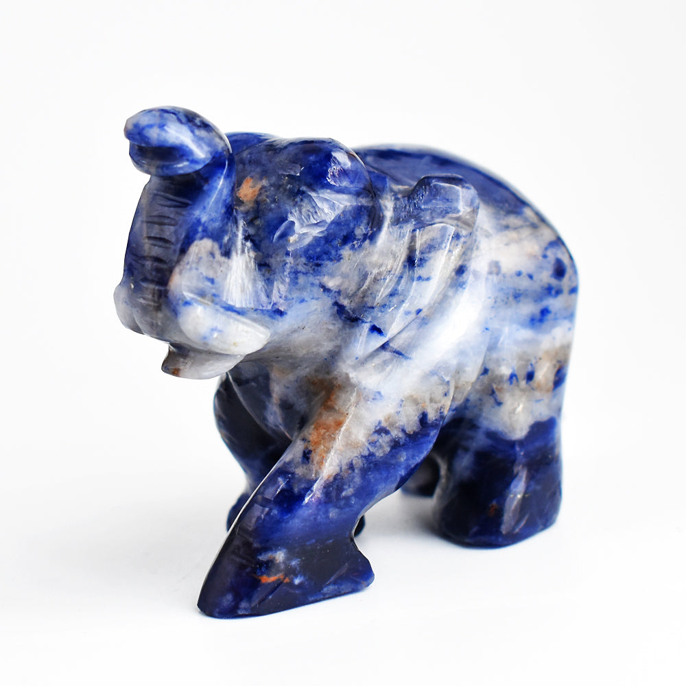 Beautiful  803.00 Cts  Blue Sodalite  Hand Carved Genuine Crystal Gemstone Carving Elephant