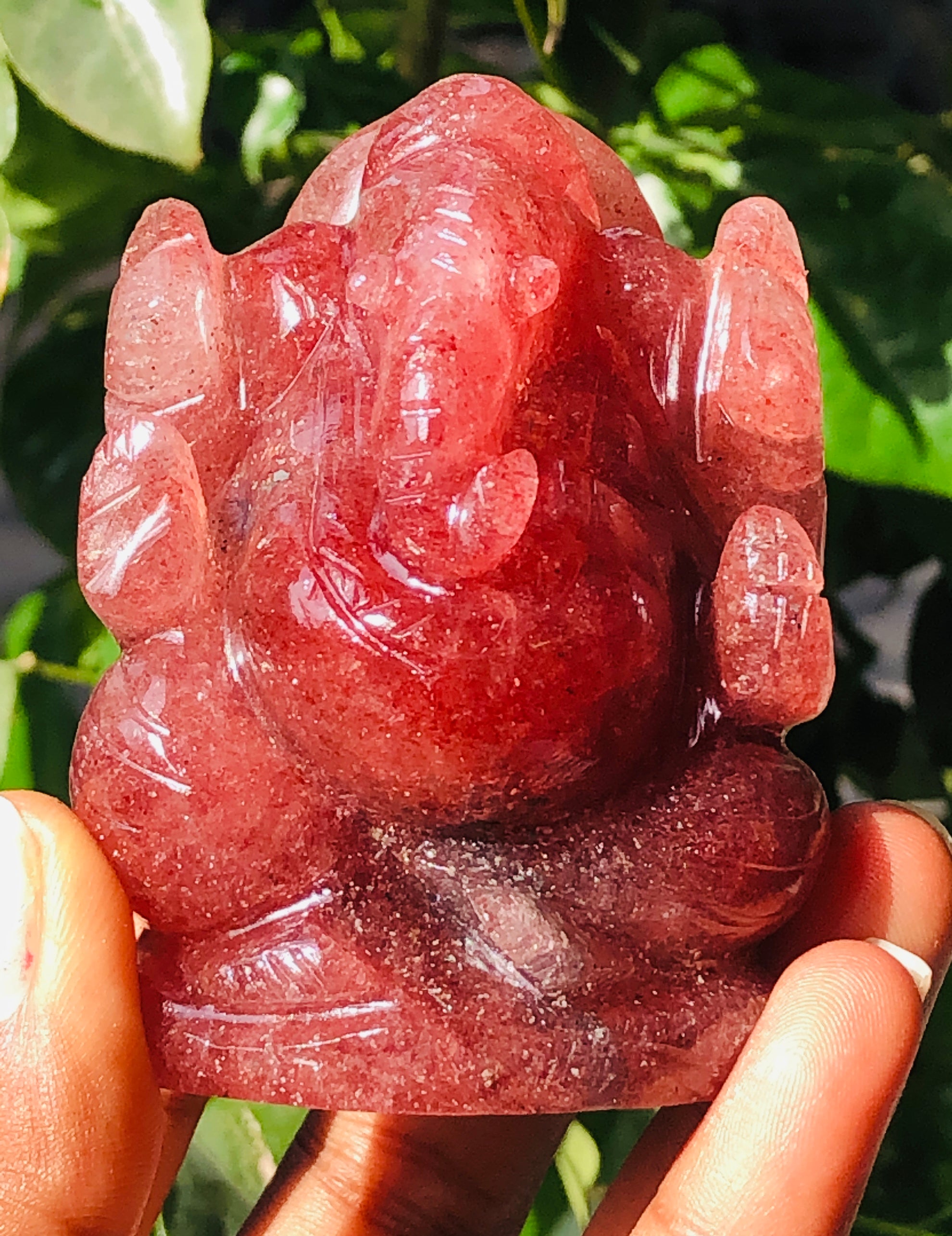Amazing 996.00 Carats Strawberry Quartz Divine Hand Carved Idol Lord Ganesha