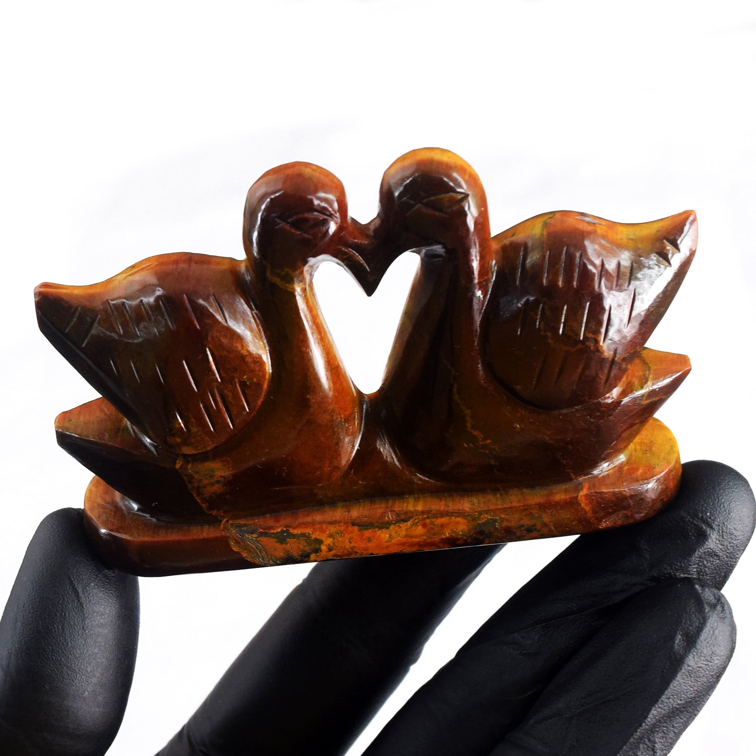 Amazing 602.00 Cts Genuine Tiger Eye Hand Carved Premium Love Swan Pair