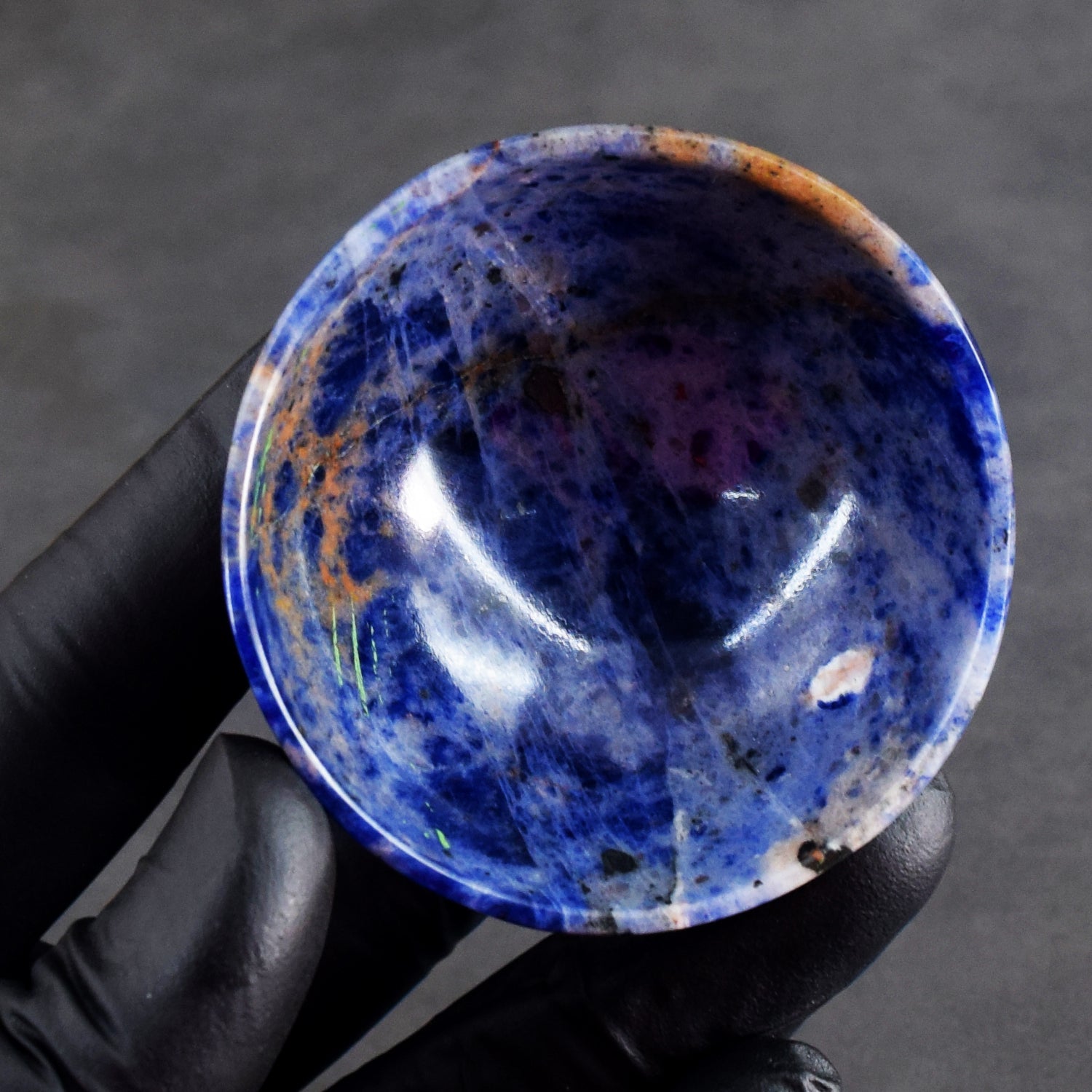 Gorgeous 194.00 Carats Genuine Blue Sodalite Hand Carved Crystal Gemstone Carving Bowl