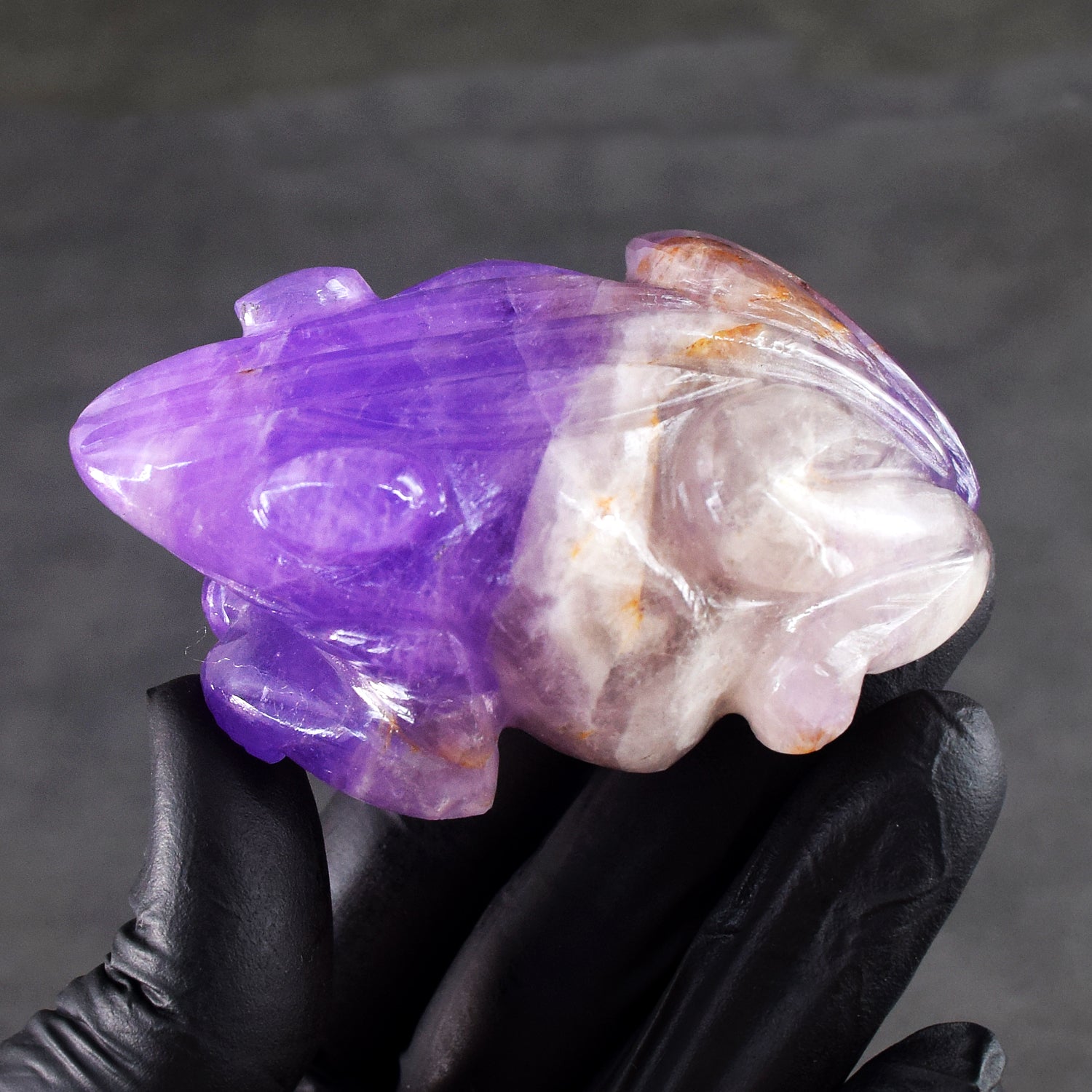 Awesome 684.00 Cts Genuine Amethyst Hand Carved Premium Crystal Frog