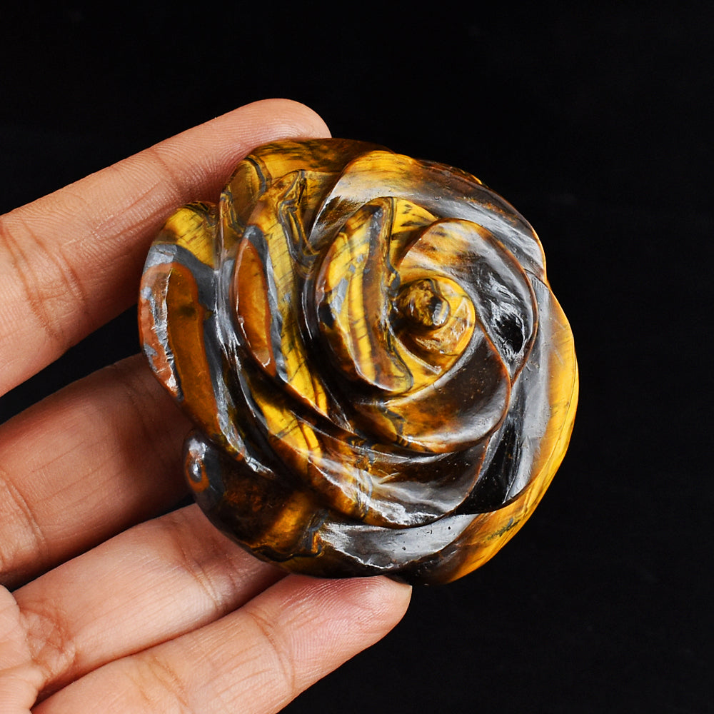 Stunning 585.00 Carats  Genuine Golden Tiger Eye  Hand Carved  Crystal  Rose  Gemstone  Carving