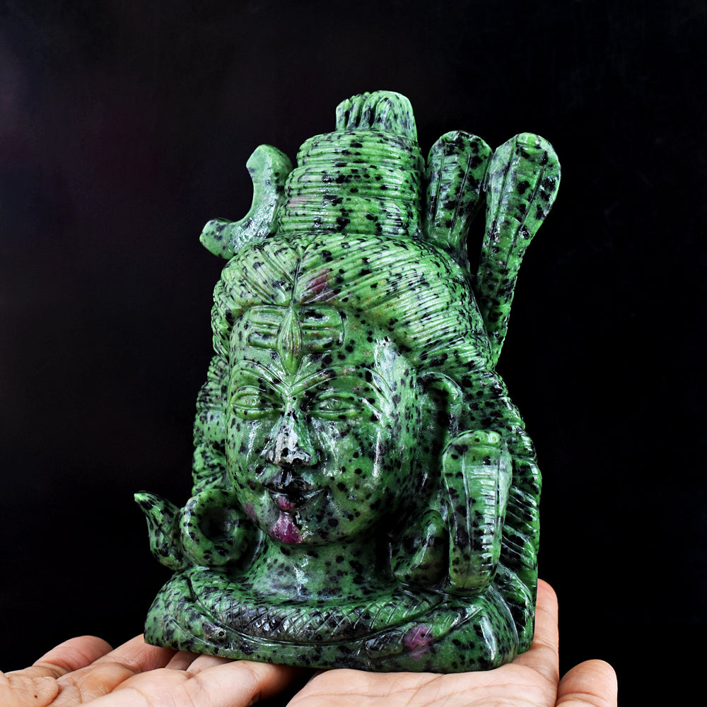 Gorgeous  9181.00 Cts  Genuine Ruby Zoisite Hand Carved Lord  Shiva Head Gemstone Carving