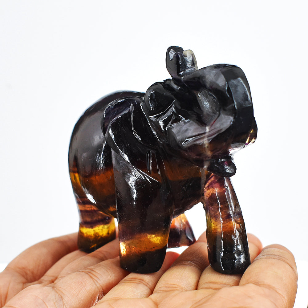 Beautiful  1766.00 Cts Genuine Multicolor Fluorite Hand Carved Crystal Gemstone Carving Elephant