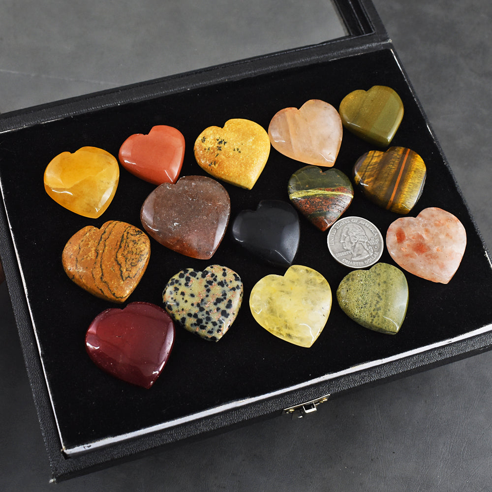 Amazing 976.00 Carats  Genuine Mix Gem Untreated Gemstone Cabochon Heart Lot