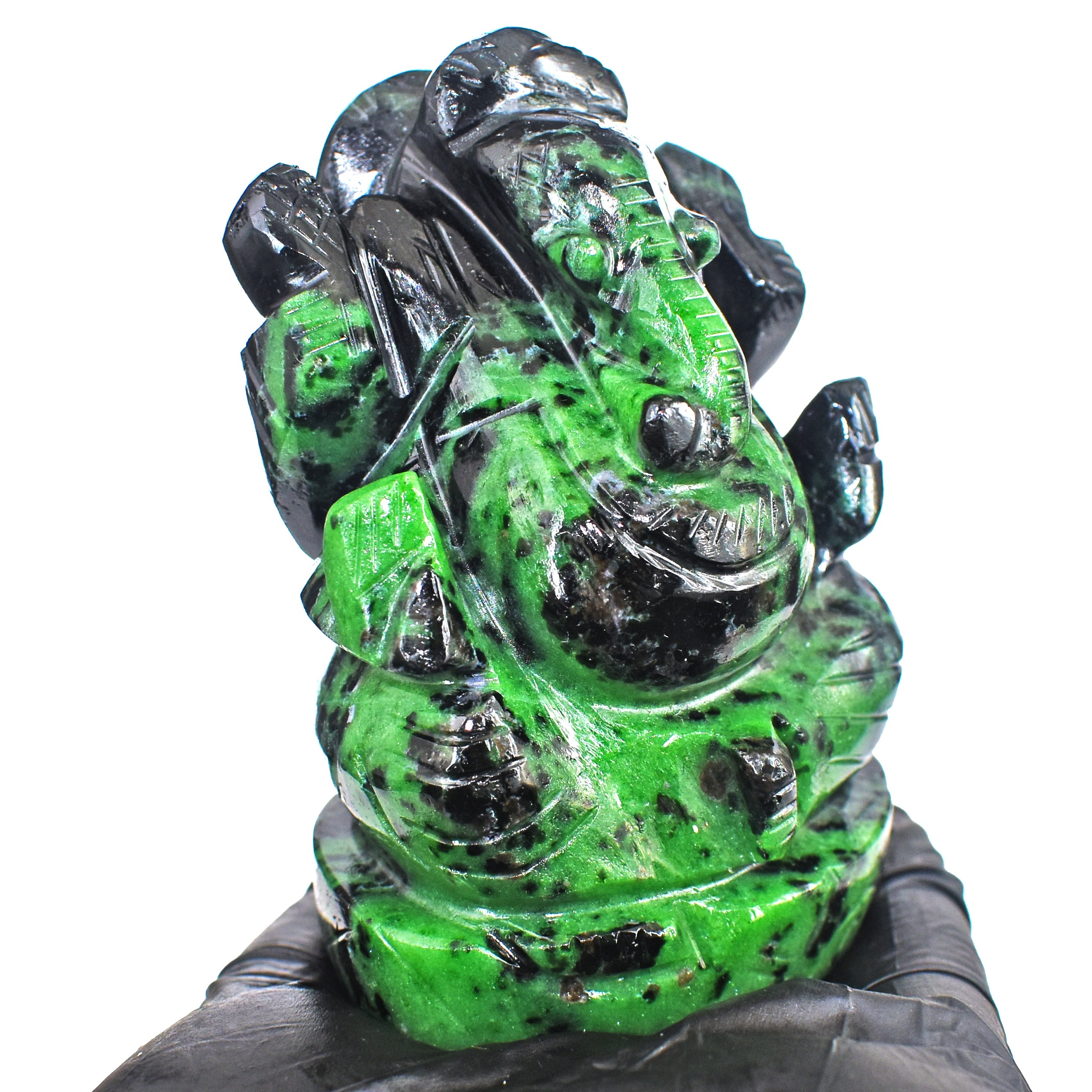 Beautiful 1195.00 Cts Genuine Ruby Zoisite Divine Hand Carved Lord Ganesha Gemstone Carving