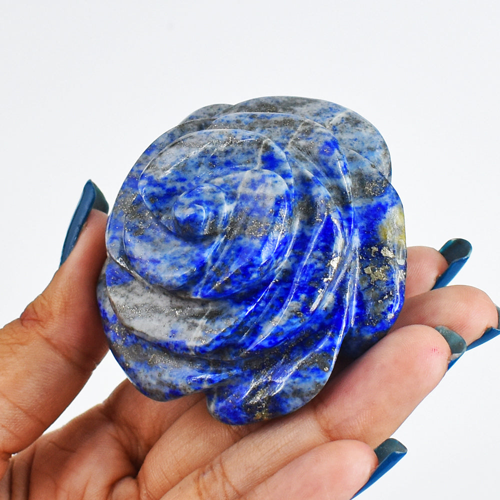 629.00 Cts Beautiful Blue Lapis Lazuli Hand Carved Genuine Carving Rose Flower Gemstone