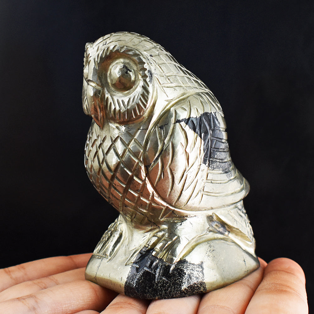 Craftsmen 3150.00 Carats Genuine Pyrite Hand Carved Crystal Gemstone Owl Craving