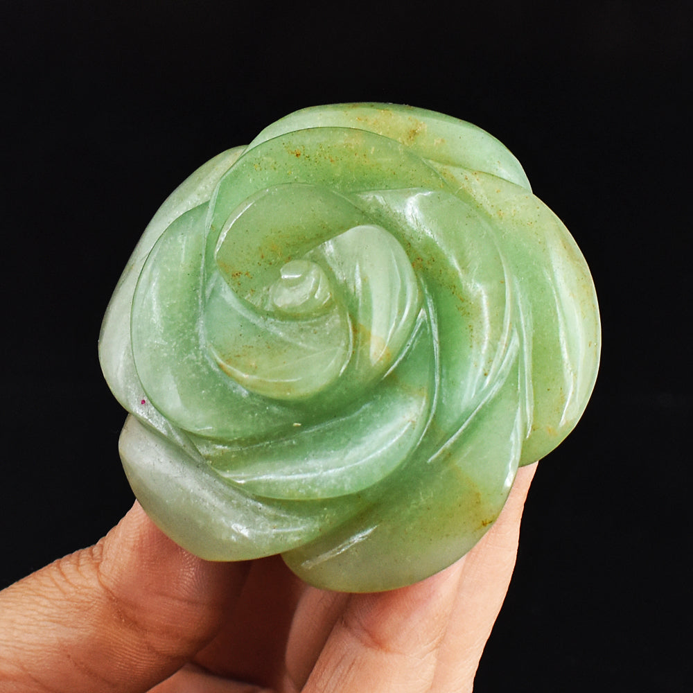 Artisian  494.00 Cts  Genuine  Green  Aventurine  Hand  Carved  Crystal  Flower  Rose  Gemstone  Carving