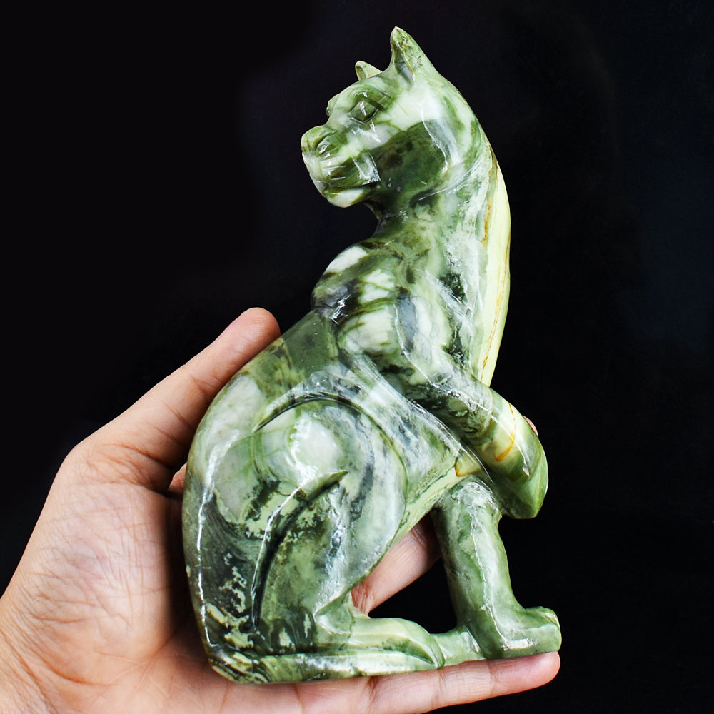Gorgeous  3080.00 Carats  Genuine  Serpentine  Hand Carved Crystal  Gemstone  Cat Carving