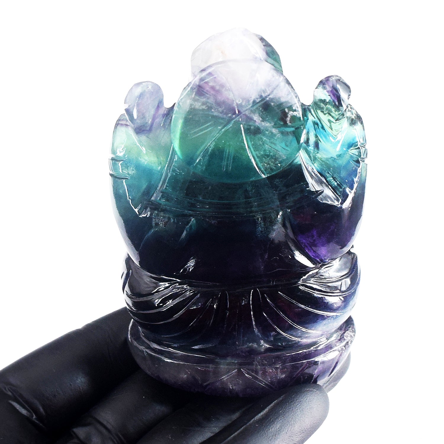Beautiful 1500.00 Cts Genuine Multicolor Fluorite Hand Carved Premium Lord Ganesha Crystal