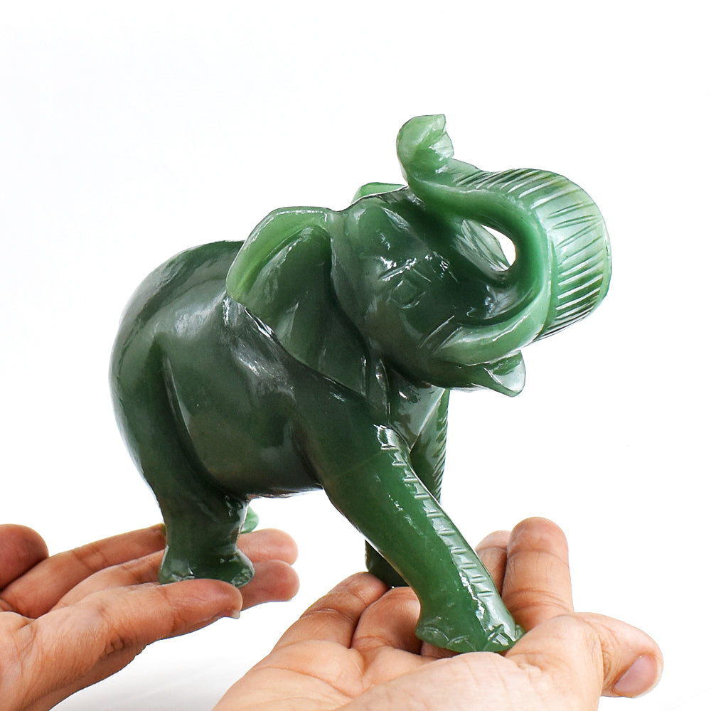 4027.00 Carats Genuine Green Aventurine Hand Carved Crystal Gemstone Carving Elephant