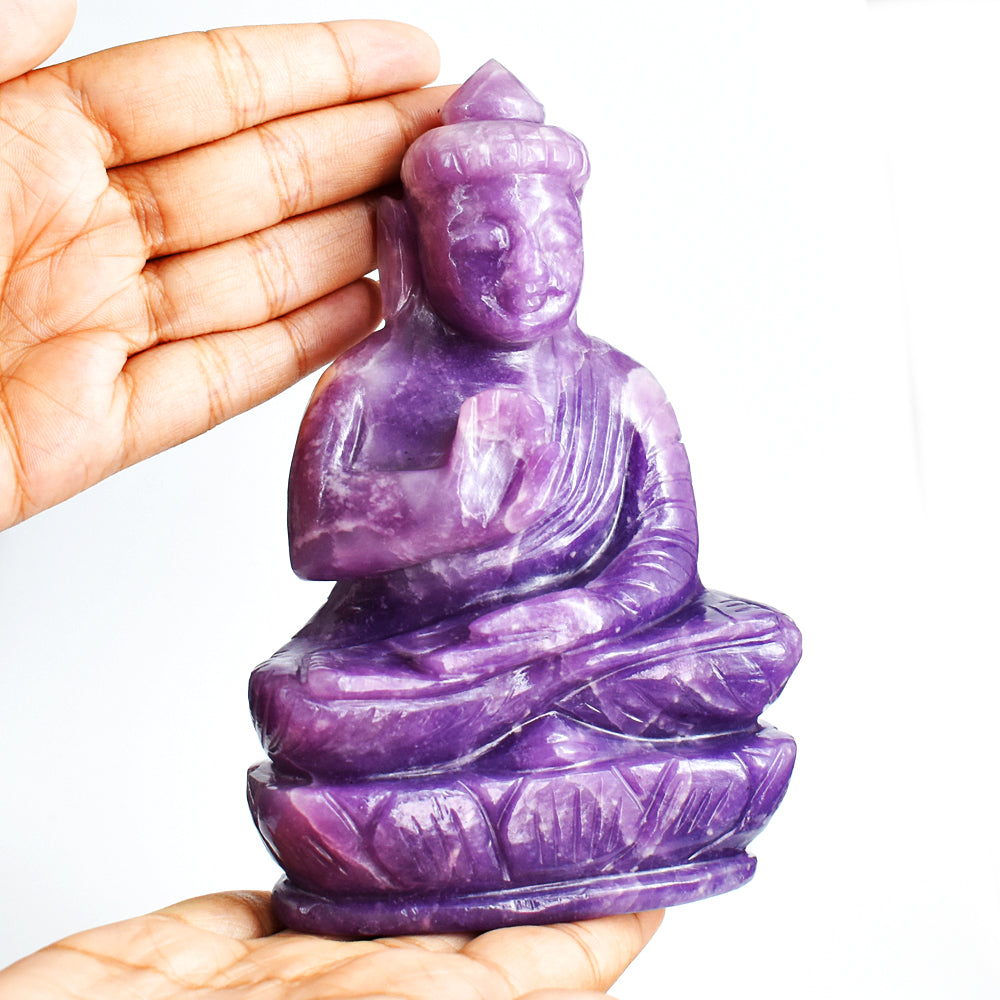 Stunning  3041.00 Carats Genuine Lepidolite Hand Carved Crystal Lord Buddha Idol Gemstone Carving