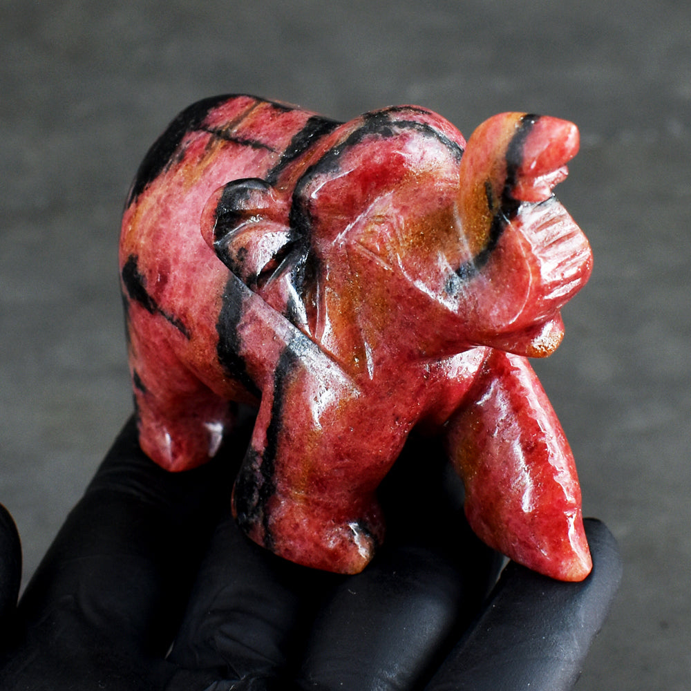 Genuine 1090.00 Cts Pink Rhodonite Hand Carved Crystal Gemstone Elephant Carving