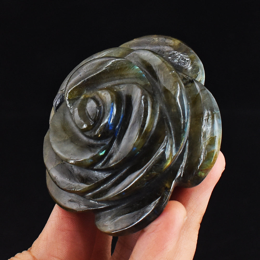 711.00 Carats Genuine  Blue Flash Labradorite Hand  Carved Gemstone Crystal  Rose Flower Carving