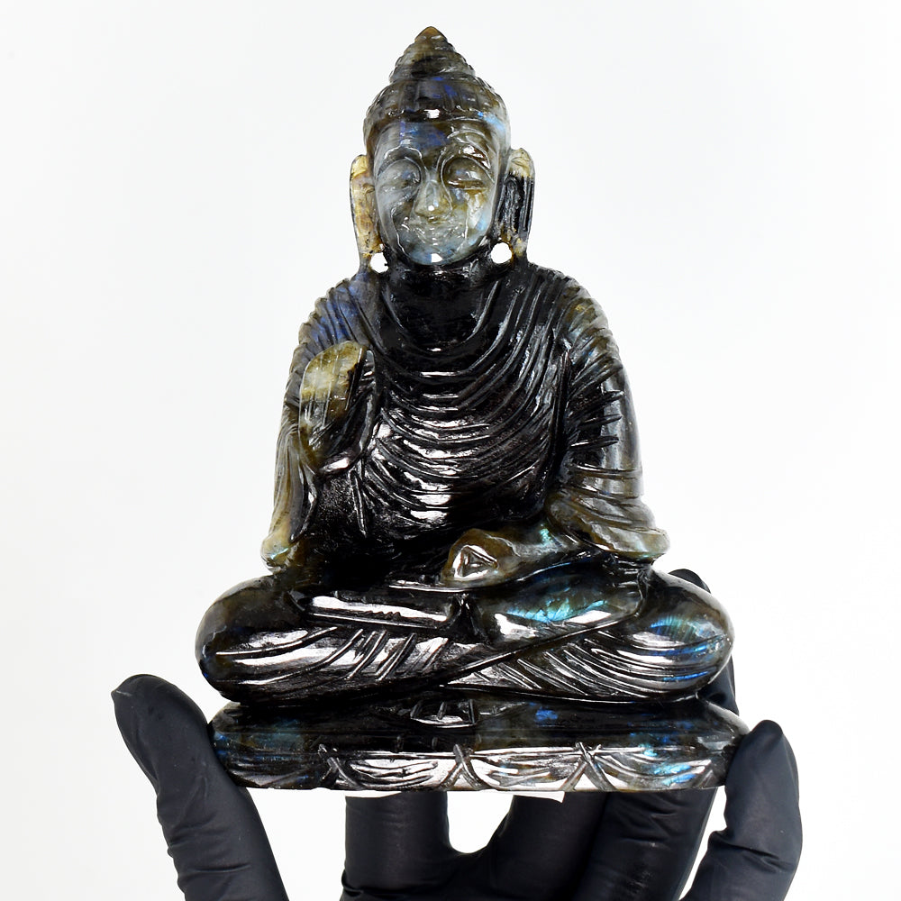 Blue Flash Labradorite 2342.00 Cts Genuine Hand Carved Crystal Gemstone Buddha Statue Carving