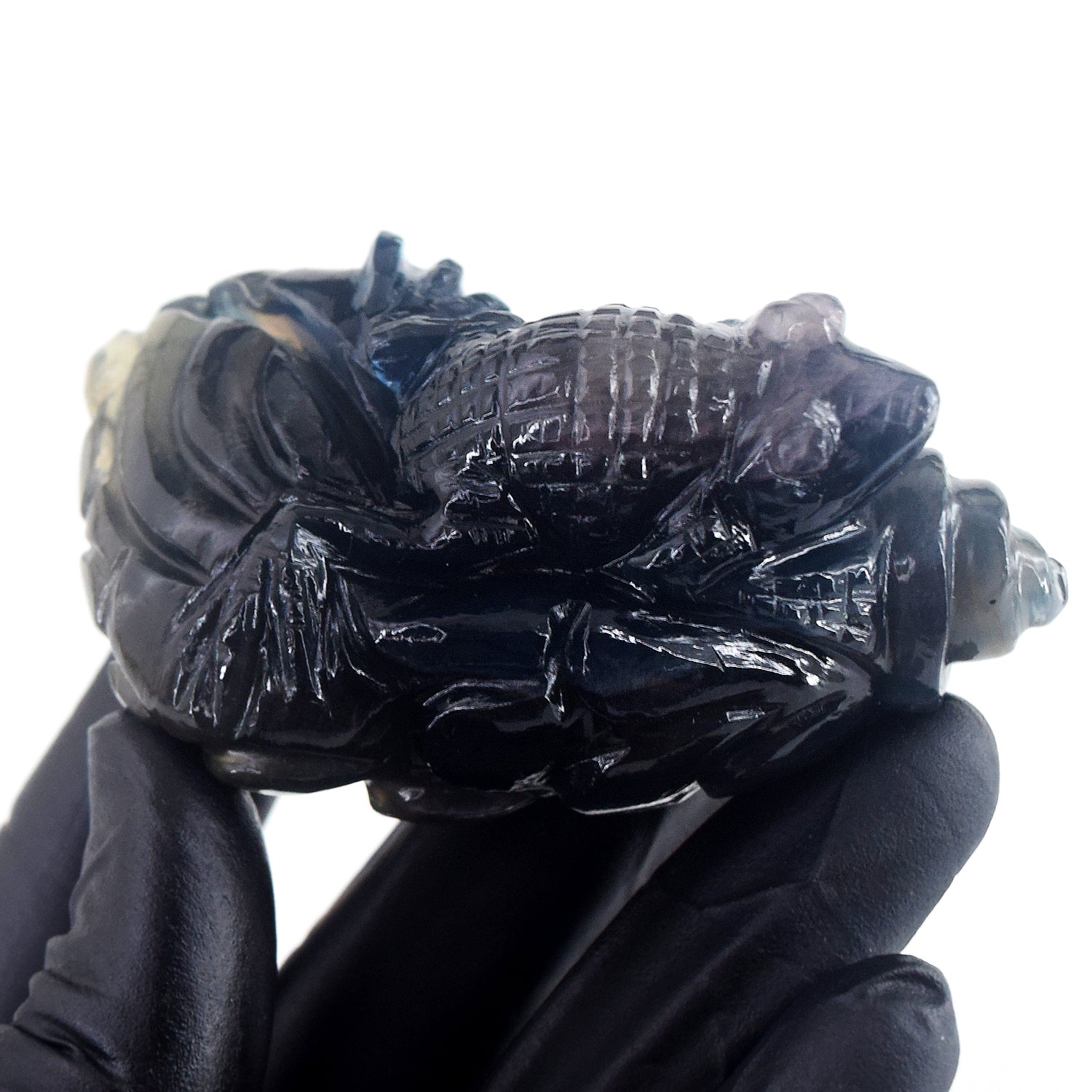 Artisian 643.00 Cts Genuine Multicolor Fluorite Carved Premium Chameleon Crystal