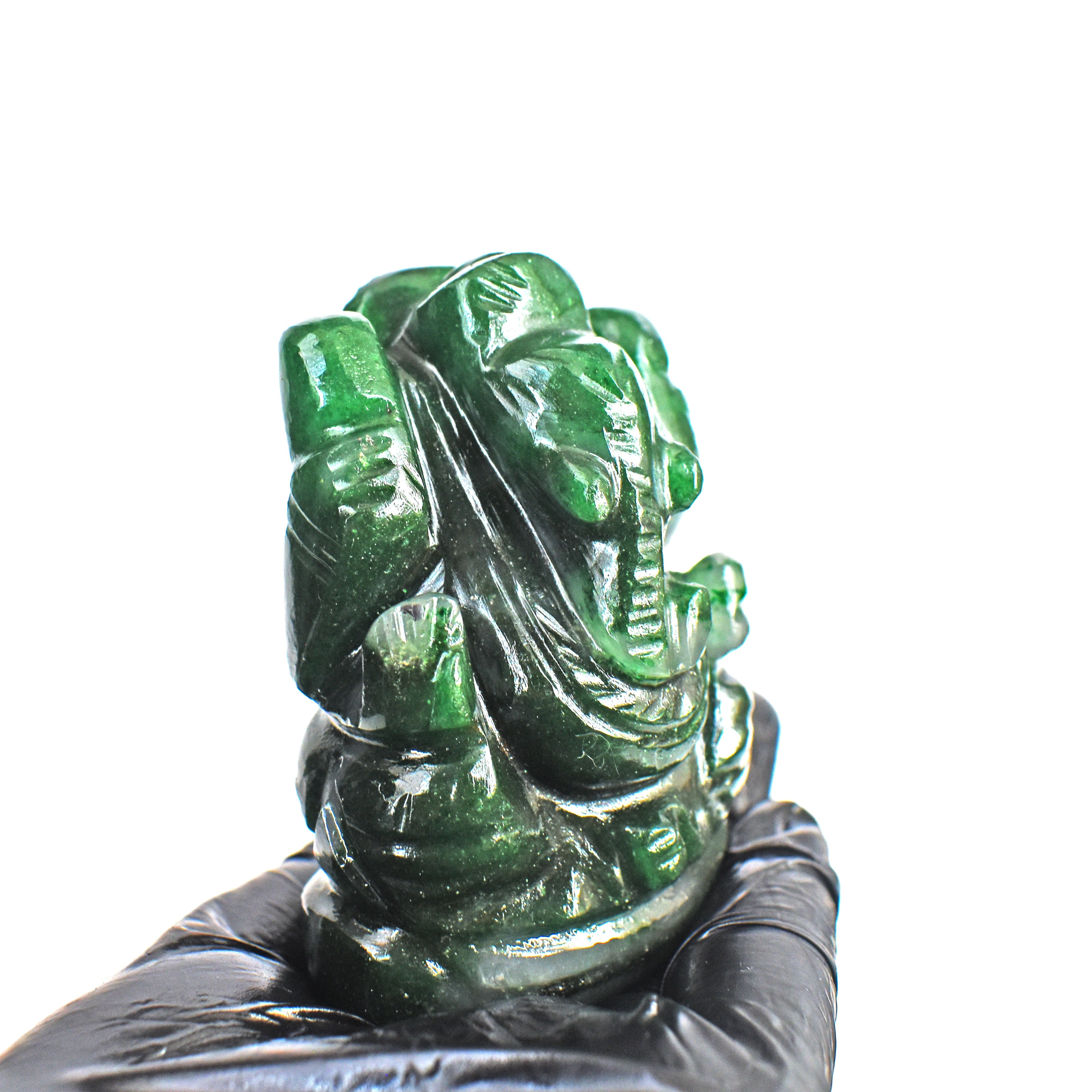 Beautiful 804.00 Cts Genuine Green Jade Divine Hand Carved Crystal Lord Ganesha Idol Gemstone Carving