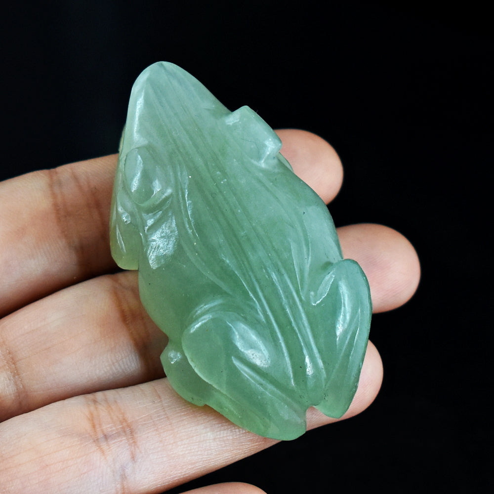 Craftsmen 295.00 Carats Genuine Green Aventurinee Hand Carved  Crystal Gemstone Carving Frog