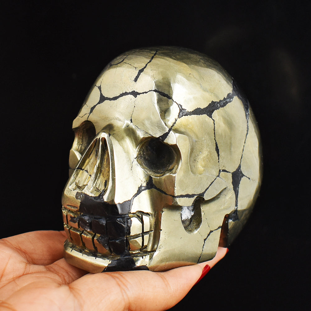 Craftsmen 2812.00 Carats  Genuine  Golden Pyrite Hand Carved Gemstone Skull Carving