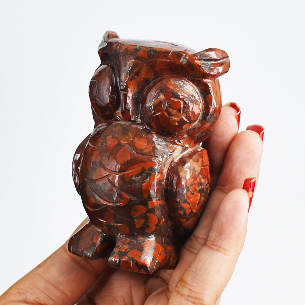 Awesome 1068.00 Cts  Whisky Creek Jasper Hand Carved Genuine Crystal Gemstone Owl Carving
