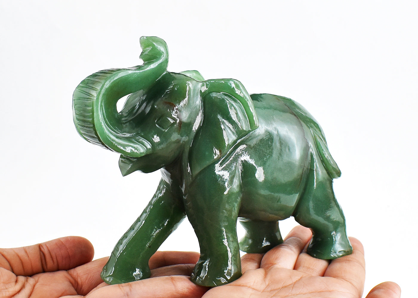 4027.00 Carats Genuine Green Aventurine Hand Carved Crystal Gemstone Carving Elephant
