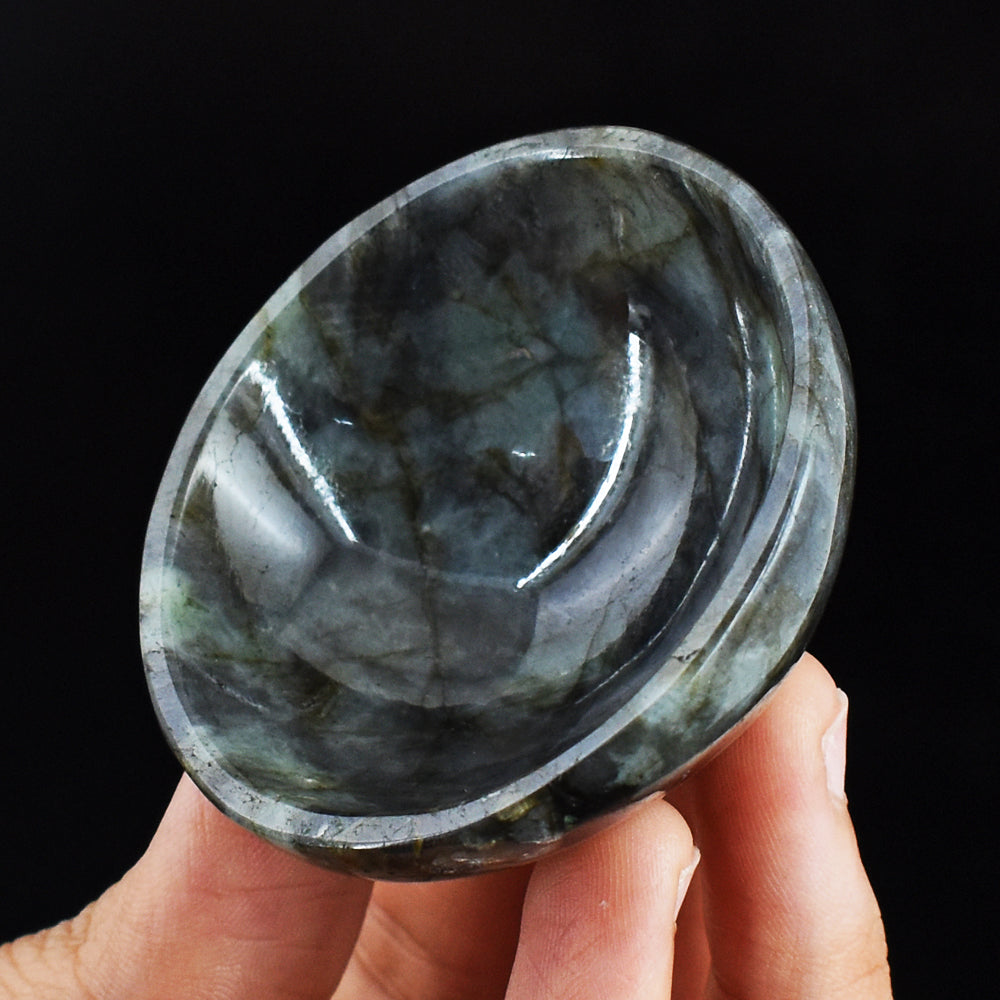 Exclusive  211.00 Carats  Genuine  Labradorite Hand Carved Crystal Gemstone  Carving Bowl