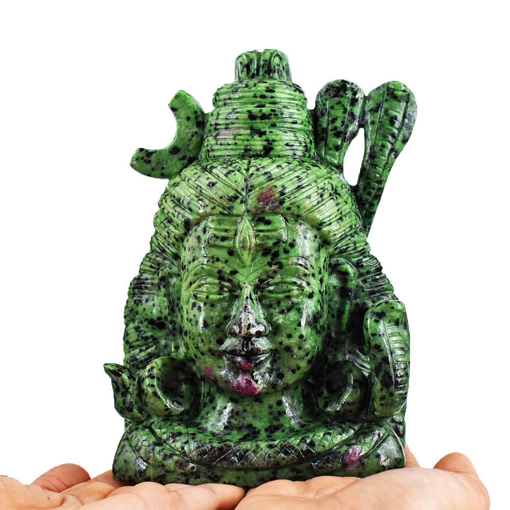 Gorgeous  9181.00 Cts  Genuine Ruby Zoisite Hand Carved Lord  Shiva Head Gemstone Carving