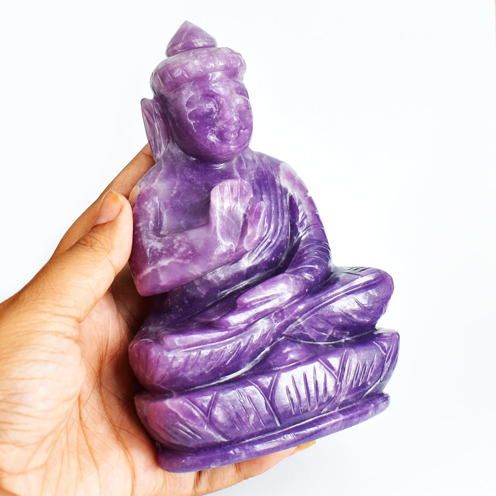Stunning  3041.00 Carats Genuine Lepidolite Hand Carved Crystal Lord Buddha Idol Gemstone Carving