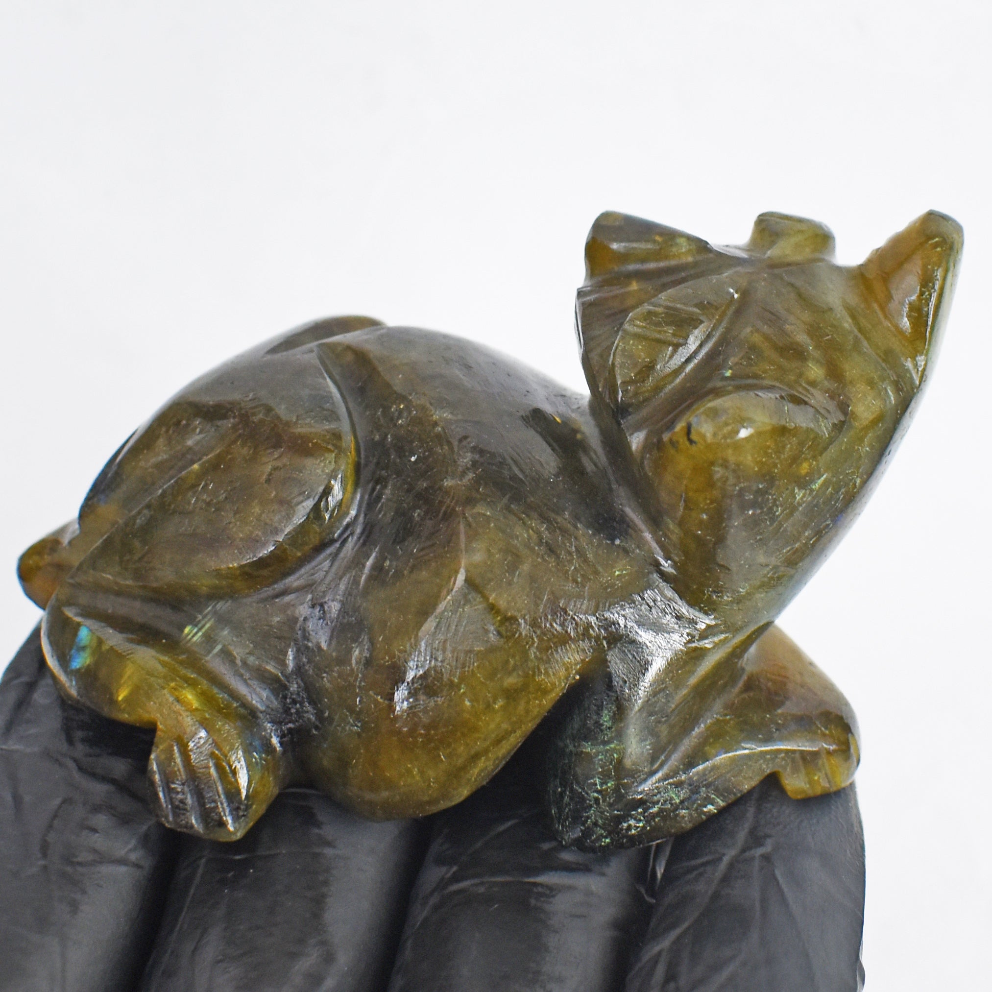Awesome 502.00 Cts Genuine Amazing Flash Labradorite Hand Carved Crystal Gemstone Cat Carving 2026  Collection