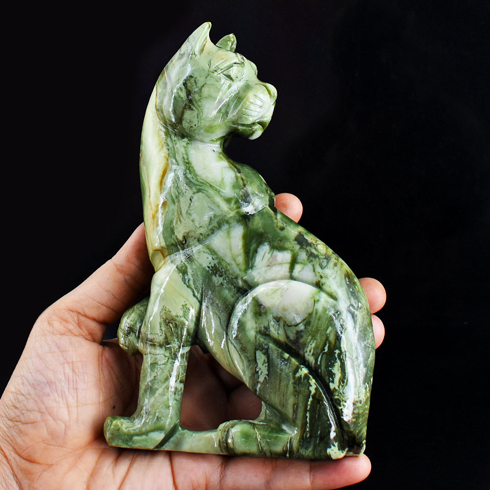 Gorgeous  3080.00 Carats  Genuine  Serpentine  Hand Carved Crystal  Gemstone  Cat Carving